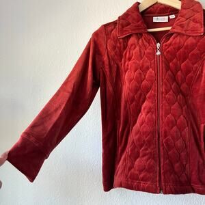 TWO-PEICE SET! Denim & Co Quilted Velour Full Zip Jacket Pant XSP Red/Orange